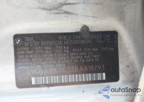 2011 BMW 328I xDrive from USA, damaged, VIN WBAPK7C53BA818793